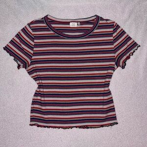 Good Luck Gem Blue and White Ribbed Crop Tee